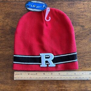 Rutgers Beanie with Black Stripe and R Logo